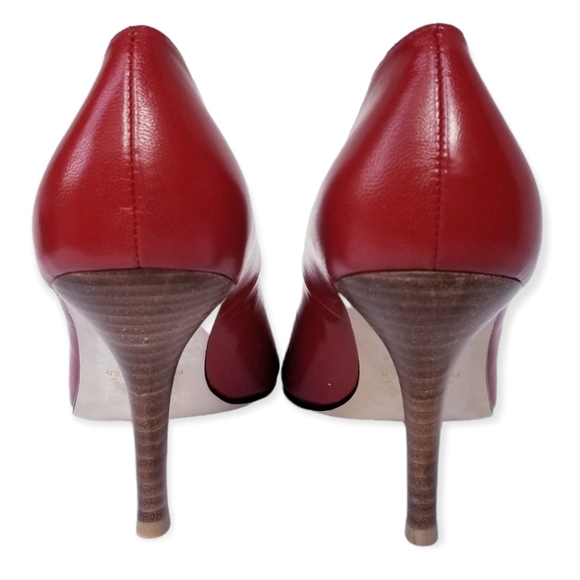 Newport News Red Leather Open Toe High Heel Shoes Woman's Size 8.5 - Picture 7 of 10